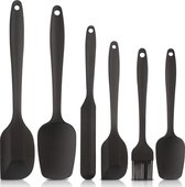 BOTC -Silicone Spatula Set - 6 Piece - Zwart - Non-Stick -Heat-Resistant - SCraper Turner Pastry Brush for Cooking - Baking Mixing - Baking Tools - pannenlikker - lepel - keukengerei - BBQ Ac