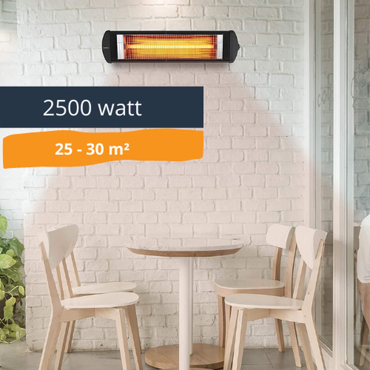 KUMTEL Infrarood Heater 2500 Watt - Terrasverwarmer - Wand- en Plafondmontage - Waterdicht IP55 - 5 Vermogensniveaus - Terrasverwarmer - Zwart - Terras Verwarming Elektriciteit - 30m²