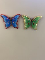 Decoratieve Koelkastmagneten "Vlinder" - Set van 2 stuks - Met siersteentjes - Polyresin - Diverse kleuren - 6x8x3 cm - Woonaccessoires