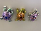 Decoratieve Koelkastmagneten "Schildpad" - Set van 3 stuks - Met siersteentjes -Polyresin - Diverse kleuren - 8x7x3 cm - Woonaccessoires