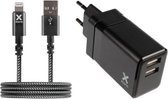 Xtorm  17W Fast Charge Adapter 2 Poort Lader Snellader Lightning Oplader 2 Poorten met 1 Meter Kabel lightning – Geschikt voor Apple iPhone en iPad - Zwart - XA012