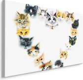 Schilderij - Een Hartje van Kittens, Liefde, Premium Print