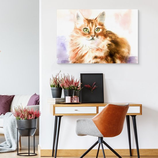 Peinture - Chat Peint, Impression Premium sur Toile