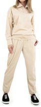 Dames huispak/vrijetijdspak rib velours met kraag en ritsje L 40-44 beige