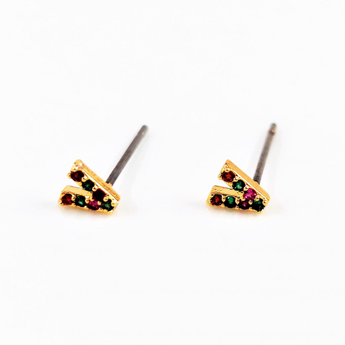Dottilove V-Oorbellen Dames - Gold Plated - Oorknopjes Cz Multicolor