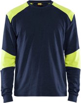 Blaklader Vlamvertragend T-shirt lange mouwen 3457-1761 - Marine/High Vis Geel - XL