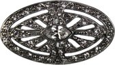 Broche ovaal met strass/antiek zilverkl. 4x1x2,2cm