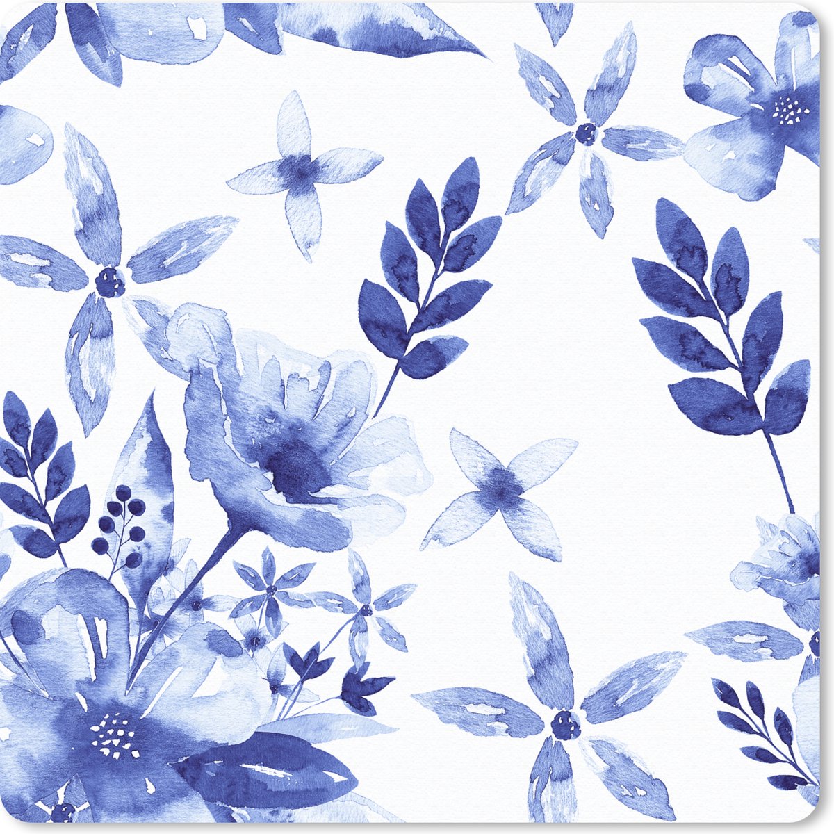 Muismat 30x30 cm - Mousepad Waterverf - Bloemen - Blauw - Muismatten