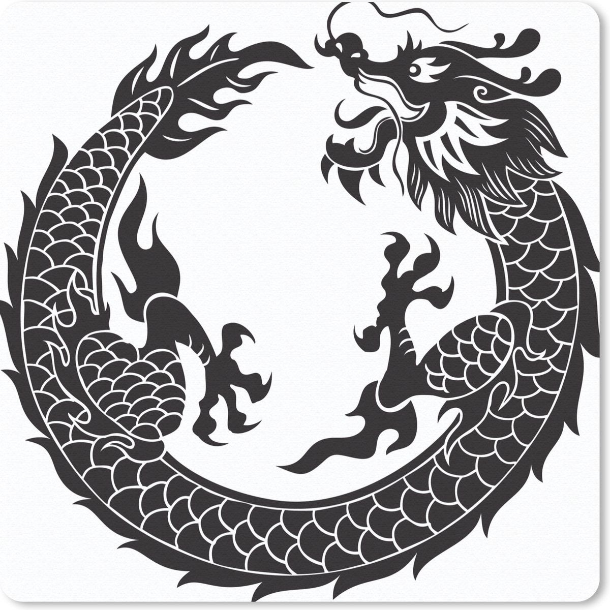 Muismat 30x30 cm - Mousepad Zwart-wit illustratie van een Chinese draak - Muismatten