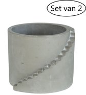 Comforder Set van 2 bloempotten trappetje - Grijze bloempot - Ø13 h.10.5 cm