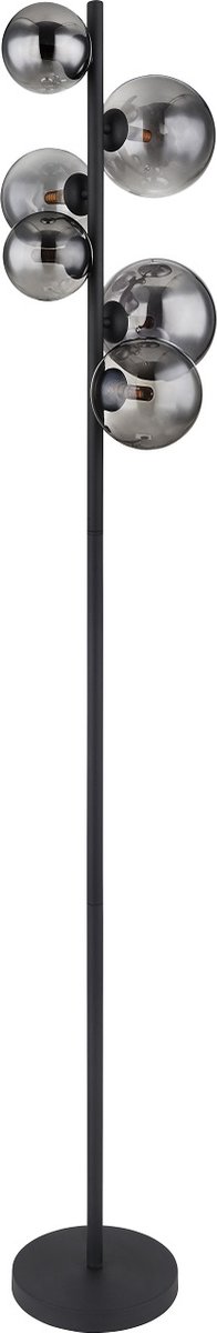 Globo Riha vloerlamp - zwart metaal rookglas - 155cm - 6xG9 led