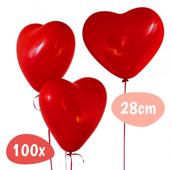 Hartjes Ballonnen - Rood - 28 CM - 100 Stuks - Latex Ballonnen Set - Geschikt Voor Helium
