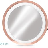 Navaris LED make-up spiegel - Vergrotende cosmeticaspiegel - 360° draaibaar - 5x vergroting - Met zuignap - Badkamerspiegel - Reisspiegel - Roségoud