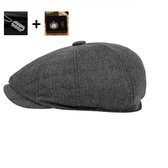 Flat Caps Heren in Peaky Blinders stijl met Zakhorloge en Ketting - Heren Pet - Baret Heren - Heren Kleding - Tommy Shelby - Cadeau Man - Donker Grijs - One Size