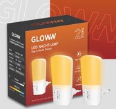 GLOWW® 2 stuks LED Nachtlampje Dimbaar - Stopcontact - Dimbare Nachtlampjes met Sensor - Nachtlampje Babykamer - Nachtlamp - Dag en Nacht Sensor - Kinderen & Baby - Warm Wit - Veilig - Nacht lamp