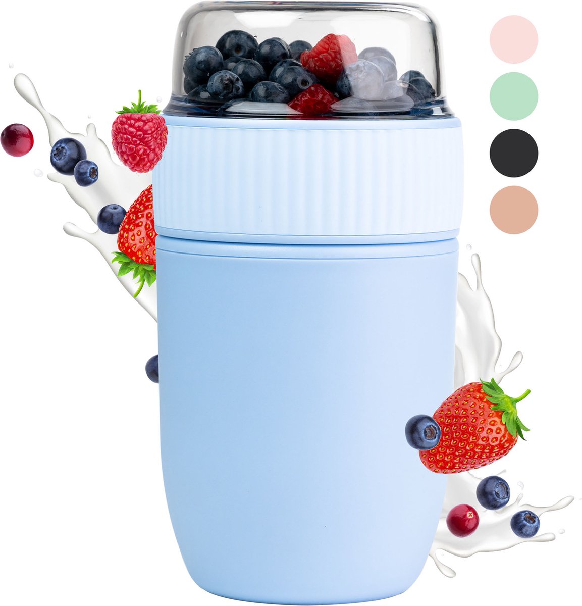 Coninx Yoghurt beker to go - Muesli beker to go - Lunchbeker - Lunch to go - Meeneem Mueslibeker 640ml (450ml+190ml) - Back to school - Blauw