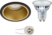 LED Spot Set - Pragmi Minko Pro - GU10 Fitting - Inbouw Rond - Mat Zwart/Goud - Verdiept - Ø90mm - Philips - MASTER 927 36D VLE - 4.9W - Warm Wit 2200K-2700K - DimTone Dimbaar - BES LED