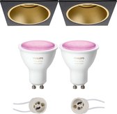 Pragmi Minko Pro - Inbouw Vierkant - Mat Zwart/Goud - Verdiept - 90mm - Philips Hue - LED Spot Set GU10 - White and Color Ambiance - Bluetooth - BES LED