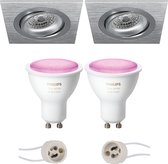 Prima Borny Pro - Inbouw Vierkant - Mat Zilver - Kantelbaar - 92mm - Philips Hue - LED Spot Set GU10 - White and Color Ambiance - Bluetooth