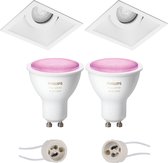 Proma Zano Pro - Inbouw Vierkant - Mat Wit - Kantelbaar - 93mm - Philips Hue - LED Spot Set GU10 - White and Color Ambiance - Bluetooth