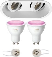 Pragmi Zano Pro - Inbouw Ovaal Dubbel - Mat Wit - Kantelbaar - 185x93mm - Philips Hue - LED Spot Set GU10 - White and Color Ambiance - Bluetooth