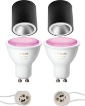 Primux Cliron Pro - Opbouw Rond - Mat Zwart/Zilver - Verdiept - Ø90mm - Philips Hue - Opbouwspot Set GU10 - White and Color Ambiance - Bluetooth