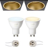 Proma Minko Pro - Inbouw Vierkant - Mat Zwart/Goud - Verdiept - 90mm - Philips Hue - LED Spot Set GU10 - White Ambiance - Bluetooth