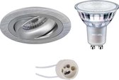 LED Spot Set - Primux Alpin Pro - GU10 Fitting - Inbouw Rond - Mat Zilver - Kantelbaar Ø92mm - Philips - MASTER 927 36D VLE - 4.9W - Warm Wit 2200K-2700K - DimTone Dimbaar