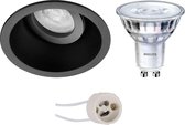 LED Spot Set - Pragmi Zano Pro - GU10 Fitting - Inbouw Rond - Mat Zwart - Kantelbaar - Ø93mm - Philips - SceneSwitch 827 36D - 1.5W-5W - Warm Wit 2200K-2700K - Dimbaar - BSE