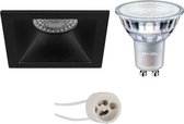 LED Spot Set - Pragmi Pollon Pro - GU10 Fitting - Inbouw Vierkant - Mat Zwart - Verdiept - 82mm - Philips - MASTER 927 36D VLE - 3.7W - Warm Wit 2200K-2700K - DimTone Dimbaar - BES LED