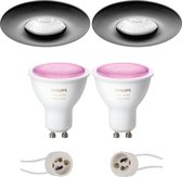 Pragmi Luno Pro - Waterdicht IP65 - Inbouw Rond - Mat Zwart - Ø82mm - Philips Hue - LED Spot Set GU10 - White and Color Ambiance - Bluetooth - BSE