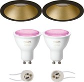 Pragmi Pollon Pro - Inbouw Rond - Mat Zwart/Goud - Verdiept - Ø82mm - Philips Hue - LED Spot Set GU10 - White and Color Ambiance - Bluetooth - BSE