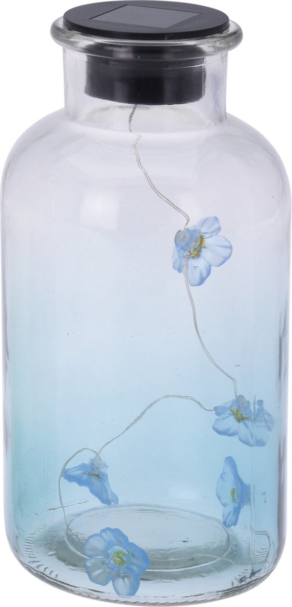 Solar LED glazen fles blauw.