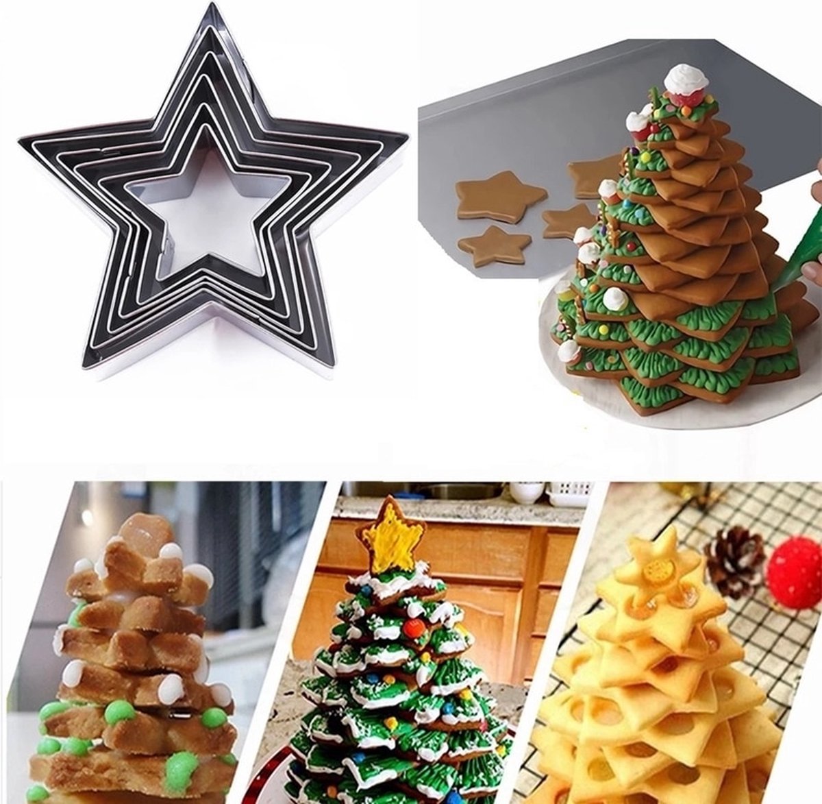 Winkrs | Uitsteekvorm Set 5x Ster | 4-8CM | Bakvorm, Koekvorm, Kleivorm, etc - Sterren koekjes/kerstboom bakken