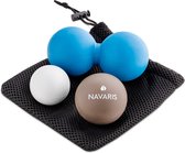 Navaris lacrosse massageballen - 3x triggerpoint massage bal voor rug, benen en nek - 2 massageballen en 1 duo massagebal - Set van 3