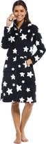 Rits badjas dames - donkerblauw met sterren - Rebelle dames badjas met ritssluiting maat XL