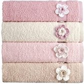 Fleurige badhanddoek - 4 pack - handgeborduurde bloemen handdoek - 50x85cm