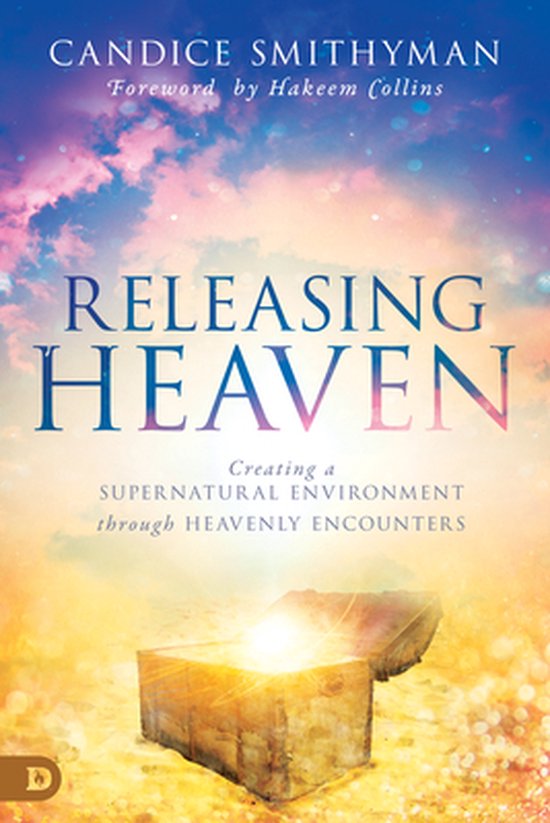 Boekomslag van 'Releasing Heaven' door Candice Smithyman. Een hemels panorama met een open kist waar licht uitstraalt.