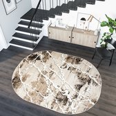 Tapiso Breeze Vloerkleed Ovaal Beige Modern Abstract Woonkamer Tapijt Maat- 140x190