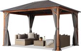 Pavillon de jardin 3x4 m aspect bois toit acier hardtop 4 parois latérales gris