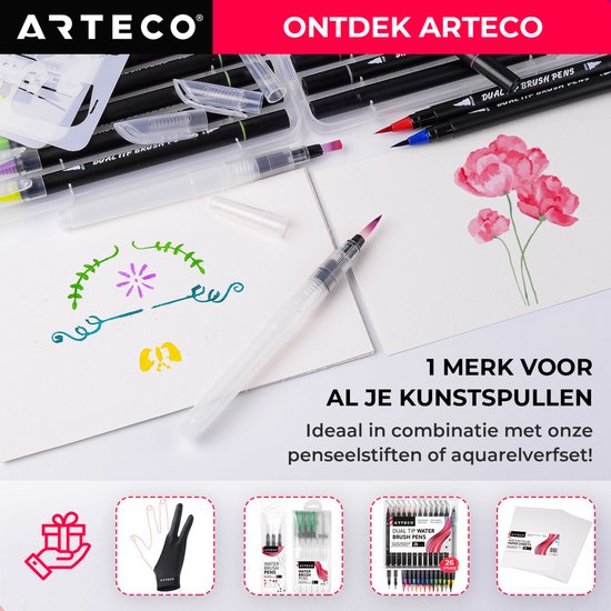 ARTECO® 36 Kleuren Aquarelverf Set – Inclusief 3 Water Brush Pennen en Aquarelpapier - Waterverf - Cadeau