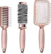 Navaris haarborstel set 3-delig roségoud - Paddle brush - Vent brush - Ronde borstel - Borstels voor föhnen, stylen en volume - Borstelset rose gold