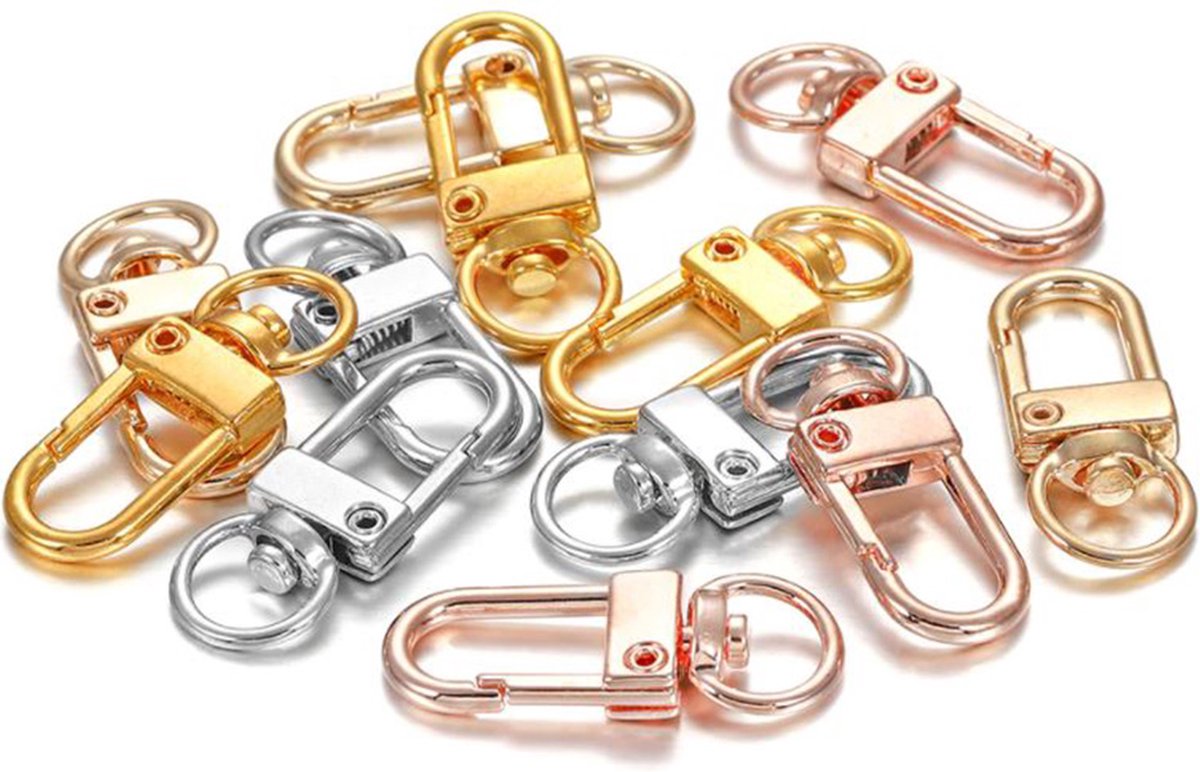 DW4Trading Mini Karabijnhaken - Sleutelhangers - Zilver, Goud en Roze - Aluminium - 12 Stuks