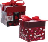 2 boîtes d'emballage coffret cadeau coffret cadeau bague boîte valentine coeurs ruban arc amour (10x10x10)cm