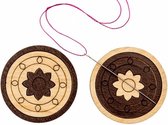 NEEDLEMINDER - NAALDMAGNEET - HOUT - ROZET - 3,5 cm rond, dubbelzijdige afbeelding