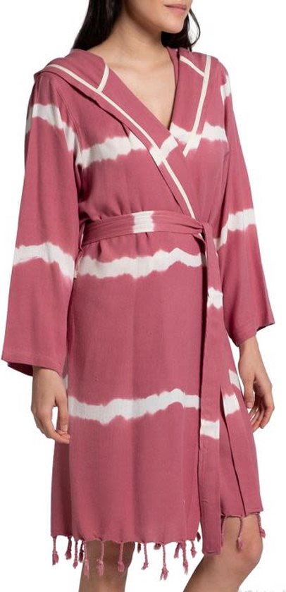 Korte hamam badjas met kap / capuchon in de trendkleur geel