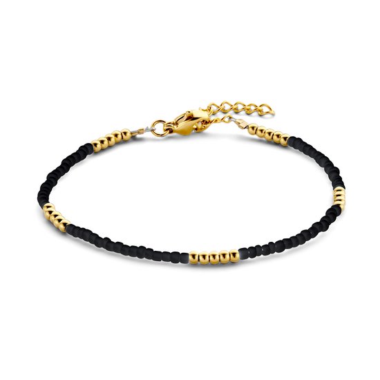 CO88 Collection 8CB-90905 Bracelet Acier - Femme - perles - 16,5 + 3 cm - Acier - Zwart - 2 et 3 mm - Doré