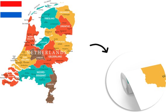 Roos Jood Mand Behang - Fotobehang Kleurrijke kaart van Nederland - Breedte 220 cm x hoogte  260 cm | bol.com