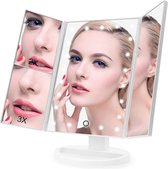 A&K 3in1 Make-up Spiegel met verlichting | 22 LED | Dimbare | Grote Drieluik | Inklapbaar | Inclusief USB Kabel | Wit