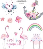 Temporary tattoo | tijdelijke tattoo | fake tattoo | flamingo - bloemen | 105 x 120 mm